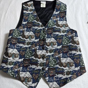Gilet arazzo natalizio vintage Bobbie Brooks piccolo con bottoni - Foto 1 di 8