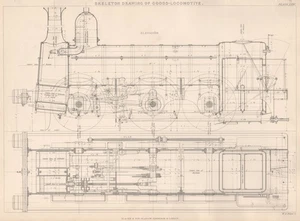 VICTORIAN ENGINEERING DRAWING. Skeleton drawing of Goods Locomotive 1876 print - Picture 1 of 1