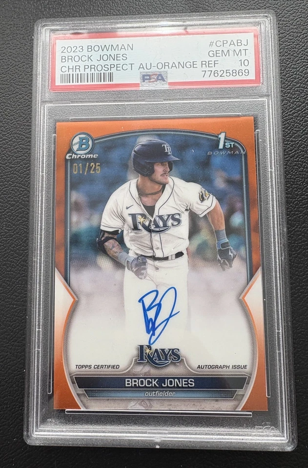 2023 Bowman Chrome Brock Jones TB Rays Orange Refractor Auto 1/25 Bookend PSA 10 - Image 1 of 1