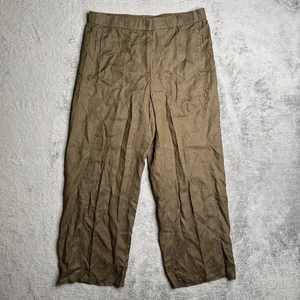 Eileen Fisher Organic Linen Wide Leg Pants Moss Brown M Relaxed Stretch Waist - Picture 1 of 10