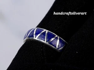 Natural Lapis Lazuli Inlay Ring Inlay Band Sterling Silver 925 Ring Jewelry - Picture 1 of 6