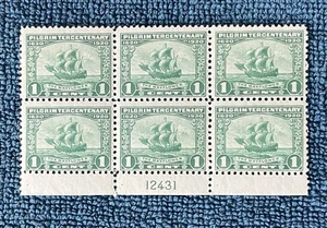 Scott #548, 1c Pilgrim Tercentenary, Bottom Plate Block, F/VF MNH, SCV$115 - Picture 1 of 2