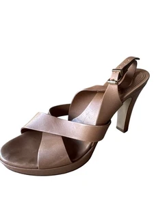 MaxMara Made in Italy Brown Leather Slingback Platform Heels Sandals 39 US 8.5-9 - Picture 1 of 12