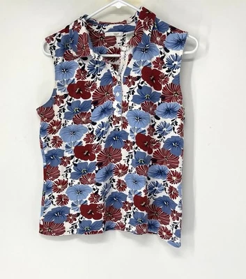 Camiseta sin mangas Liz Golf floral para mujer grande sin mangas cuello 1/4 abotonada roja Foto 1 de 4