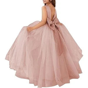 MCieloLuna Polvoriento Rosa Vestido de Baile Tul Flor Niña Vestidos Lazo-Nudo Perlas Novias - Imagen 1 de 4