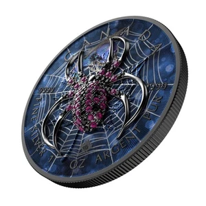 Canada 2025 5$ Maple Leaf- Blue Spider 1 Oz Silver Coin with Bejeweled Insert - Picture 1 of 3
