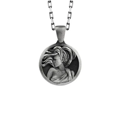 Charm Vergine Zodiaco in argento sterling ossidato da donna con catena per re... - Immagine 1 di 4
