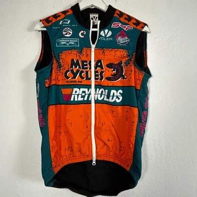 Voler Mens Zip Front Cycling Vest Small Orange Teal Mesa Cycles Reynolds Pockets - Image 1 of 4