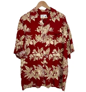 Vintage Iolani Red & Cream Floral Rayon Hawaiian Shirt Size L Made In Hawaii - Picture 1 of 11