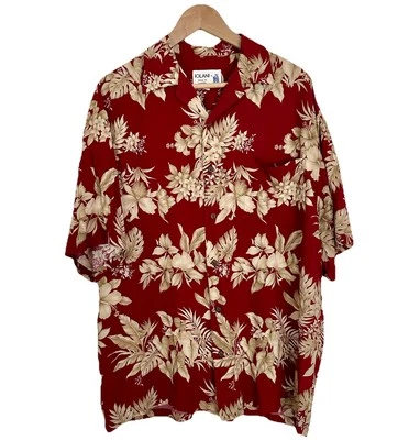Vintage Iolani Red & Cream Floral Rayon Hawaiian Shirt Size L Made In Hawaii - Image 1 of 4