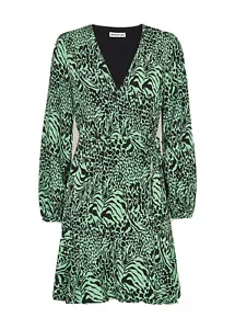 Whistles Zebra Print Wrap Dress UK 12 Green Black Short RRP 99 Animal V Neck - Picture 1 of 15