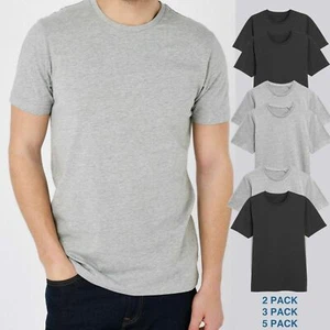 Mens Basic T-Shirt Plain Crew Neck Slim Fit Short Sleeve Cotton 2,3,5 Pack - Picture 1 of 5