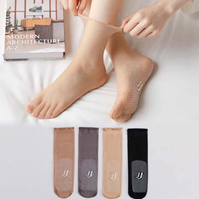5 Pairs Invisible, Slip-resistant Crystal Silk Socks, Silk Sheer Ankle Socks - Immagine 1 di 4