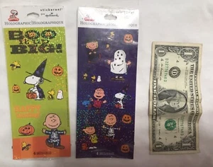 Lot of 2 Hallmark Holographic Halloween Stickers Peanuts Snoopy Charlie Sally  - Picture 1 of 2