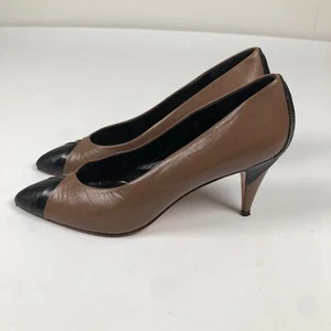 Womens Size 9 N VTG Garolini Brown / Black Leather Italian Pumps Heels Shoes - Picture 1 of 13