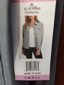 Tahari Tensel Pin Tuck Jacket Women’s Charcoal Snap Closure Pockets ~ W/Tag $118 - Picture 1 of 16