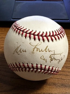 JIM LONBORG 7 SIGNED AUTOGRAPHED OAL BASEBALL!  Red Sox!  "Cy Young 67"! - Image 1 of 2