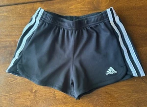Adidas Girls Shorts Small 7/8 Black White Stripes - Picture 1 of 4