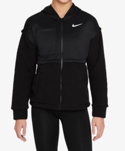 Nike Girls' Black Loose Fit Fleece Full-Zip Hoodie Jacket DJ5911-010 M - Picture 1 of 3