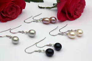 E018 Juego Pendientes Auténticos Perlas de Agua Dulce Joyería Pendientes Plata 925 - Imagen 1 de 7