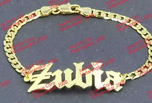 BRACCIALE A MAGLIA INGLESE PLACCATO ORO 14K PERSONALIZZATO, QUALSIASI NOME FINO A 9 LETTERE - Foto 1 di 4