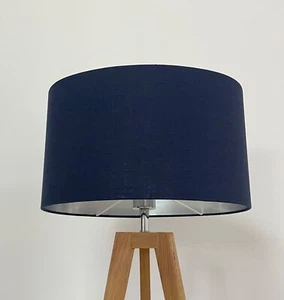 Paralume blu navy testurizzato 100% lino argento spazzolato paralume ovale - Foto 1 di 13