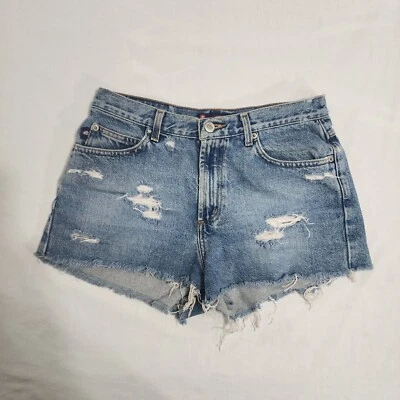 Pantalones Cortos de Jean Bongo para Mujer 7/28 Tiro Bajo Denim Envejecido Y2K De Colección Foto 1 de 4