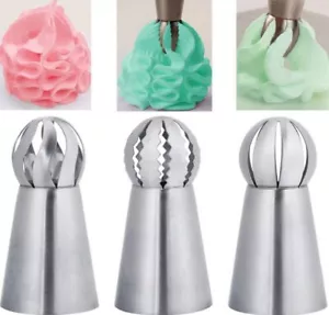 3 Pcs Russian Ball Sphere Icing Nozzles Set – Stainless Steel Pastry Piping Tips - Picture 1 of 6