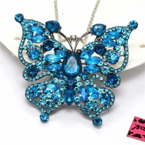 Betsey Johnson Necklace London Blue Crystal Butterfly - Picture 1 of 3