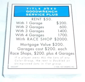 Tarjetas de título 1997 para juego de mesa NASCAR Monopoly edición coleccionista, nuevas - Imagen 1 de 2