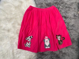 Lands End Kids Girls Medium 10/12 Skirt Pink ๐ Cat ๐ Embroidered Patched - Picture 1 of 11