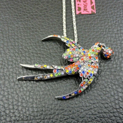 Hermoso Collar Colgante Pájaro Paloma Golondrina Cristal Multicolor Betsey Johnson Foto 1 de 3