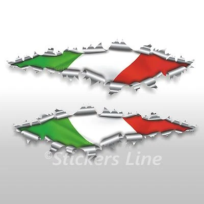 STICKERS LINE Adesivi bandiera ITALIANA cm 40 strappo effetto squarcio su lamiera auto moto