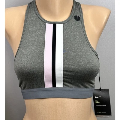 Nike Mujeres Gimnasio Sujetador Deportivo Elástico Talla Pequeña BV0646 Gris Rosa Rayas Nuevo Con Etiquetas Foto 1 de 4