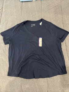 Terra & Sky Women's Plus Size V-Neck Short Sleeves T-Shirt dark blue 2X - Picture 1 of 3