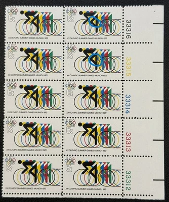 Estampilla postal de Estados Unidos 1972 (Scott #1460 PB) MNH EFO "Mano faltante" Foto 1 de 2