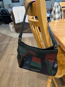 Black Patchwork Handbag Soft Flexible Leather Colors - Picture 1 of 7