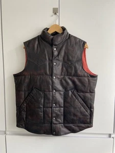 RRL Double Ralph Lauren Suede-Yoke Quilted Down Vest Jacket Coat Puffer Men's XL - Picture 1 of 24