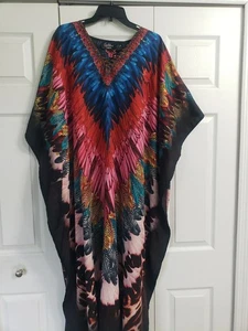 Goddess By Winlar Women's One Size Multicolor Feather Caftan Kaftan Mumu NEW! - Picture 1 of 5