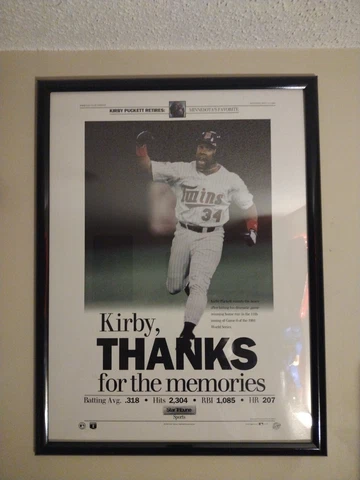 Vtg 1996 KIRBY PUCKETT 24" x 17" Commemorative Framed Poster Cover