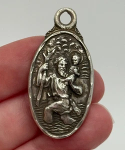 Vintage Glaubensbekenntnis Sterlingsilber Christophorus Medaille Anhänger - Bild 1 von 9
