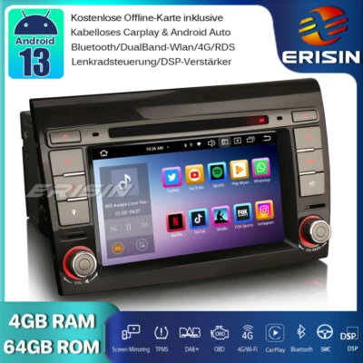 8-Kern Android 13 Autoradio GPS Navi CarPlay DAB+ OBD2 DTV CD RDS für FIAT BRAVO - Bild 1 von 4