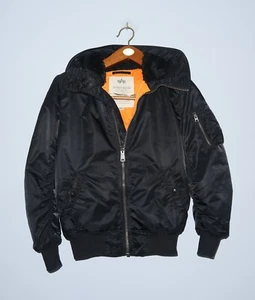 ALPHA INDUSTRIES Mens Black Bomber Flight Hooded Jacket Size S - Picture 1 of 13