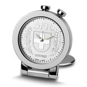 Quartz Wecker Pendulette Switime Swiza, Motiv 5-Fr-Münze, Schweizer Herstellung - Bild 1 von 2