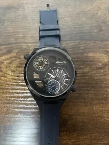 Kenneth Cole KC1680 Men’s DUAL TIME Black Skeleton Blue Rubber Strap Watch READ - Picture 1 of 7