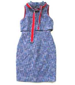 NWT J.Crew Tie-neck Tank Sheath in Blue Red Metallic Autumn Tweed Dress 6 - Picture 1 of 5