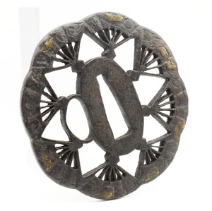 Tsuba 'Folding-fan Openwork' Japanese Antique Sword Fitting Samurai Katana - Picture 1 of 21