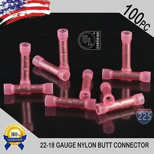 100 Pack 22-18 Gauge Wire Butt Connectors Red Nylon 22-18 AWG Crimp Terminal PRO - Picture 1 of 1