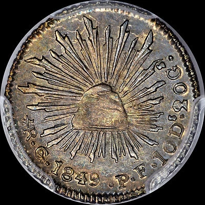 1849 GO-PF 1/2R REALE MEXICO GRADUACIÓN PROFESIONAL MS64 "MEJOR CONOCIDO" ESPECTACULAR ORO TONIFICADO     Foto 1 de 4
