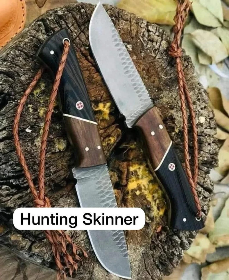 Juego de cuchillos Bowie con mango de madera real 8" nuevo Full Tang hoja fija y funda de cuero Foto 1 de 1